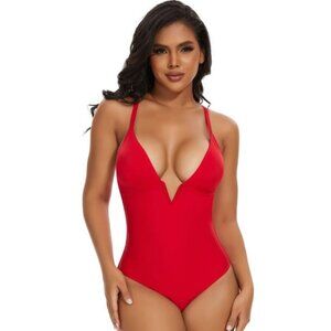 Swimsuit Tummy Control Sexy Deep V-Neck Crisscross Back Size Med NWOT #2078